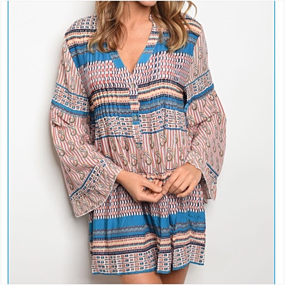 Boho Flowy Paisley Tunic Dress L/XL - Picture 4 of 6